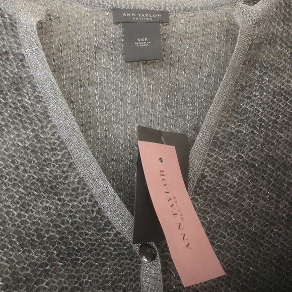 Ann Taylor Petite XS Silver-Gray Metallic Yarn Long Sleeve Henley - Picture 6 of 10